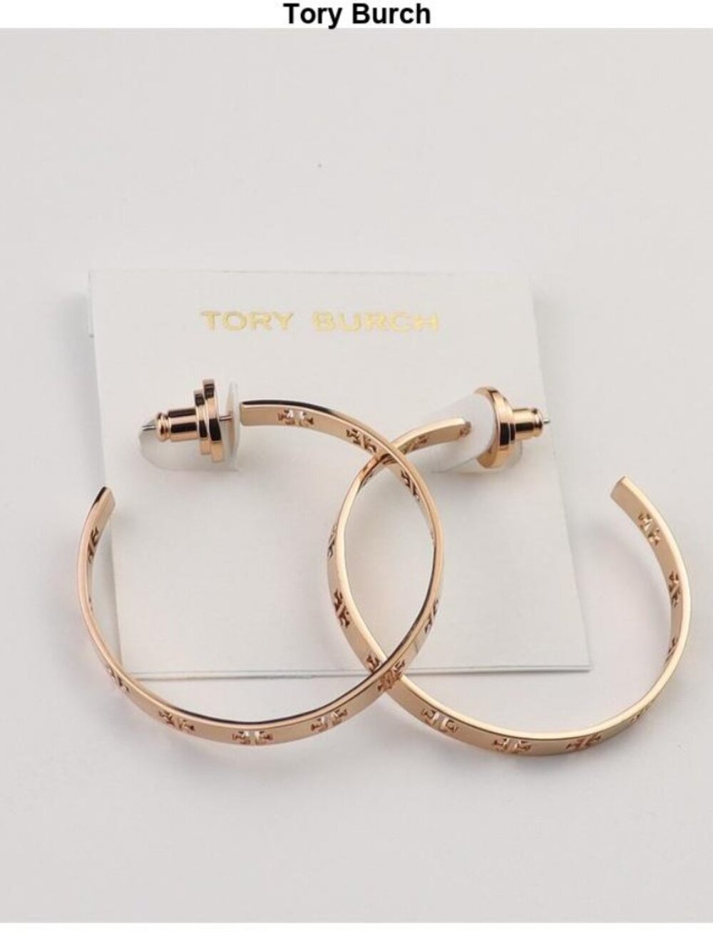 Tory Burch Rose Gold Logo Hoop Earrings